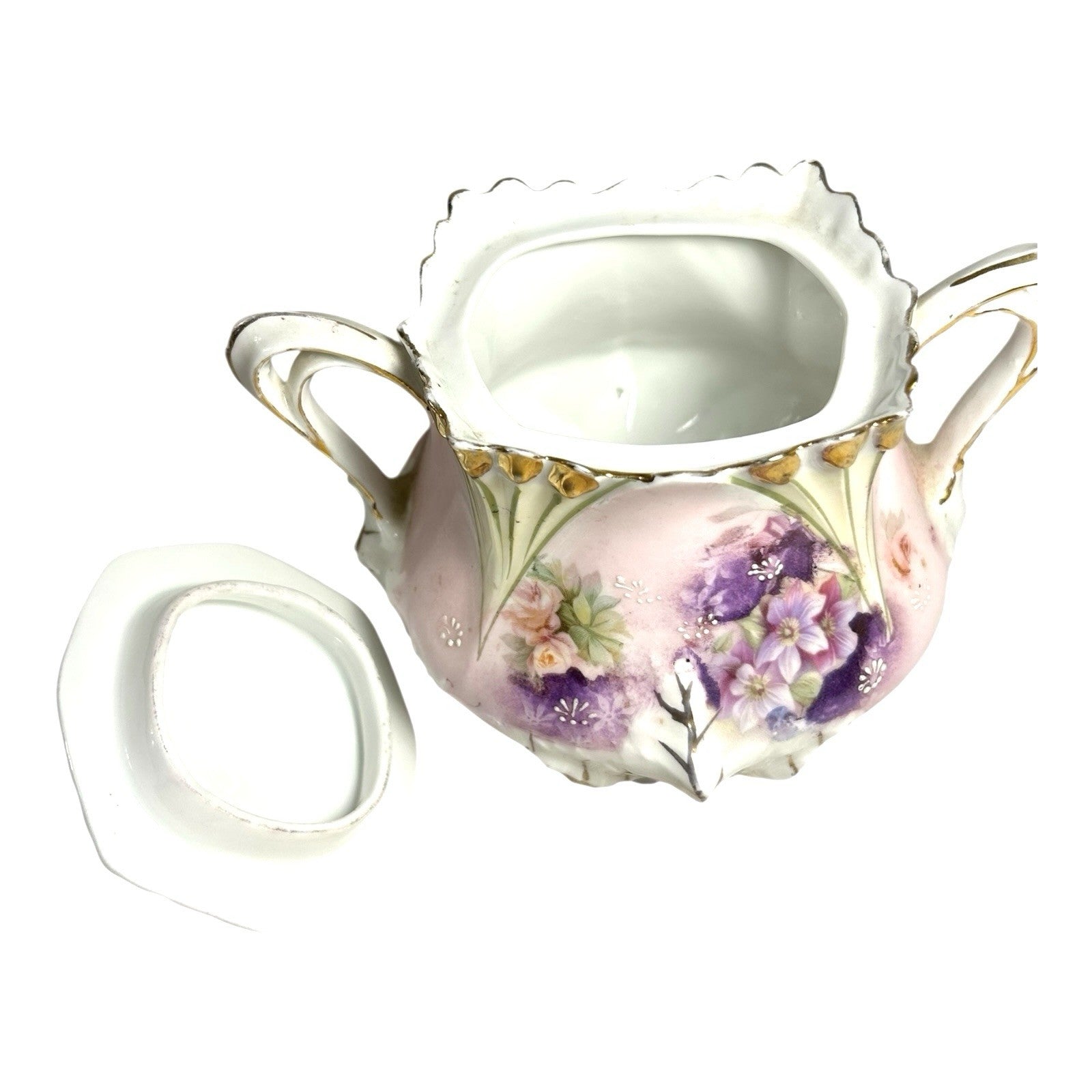 Antique RS Prussia Sugar Bowl in Pansy Pattern