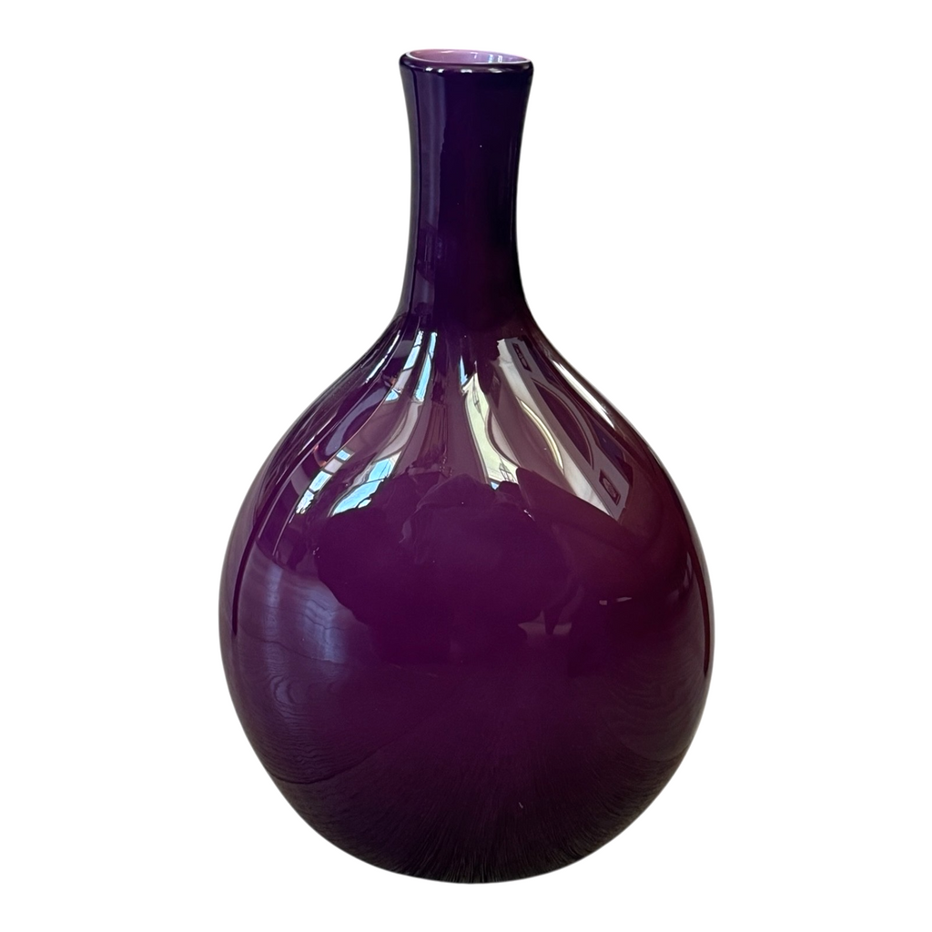 Vintage Handblown Studio Art Glass Purple & White Cased Vase - Double Walled