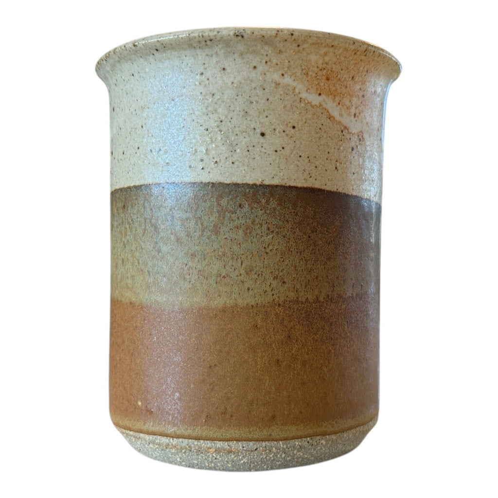 Vintage Handmade Studio Art Pottery Stoneware Vase – Striped Tan Glaze (Signed)