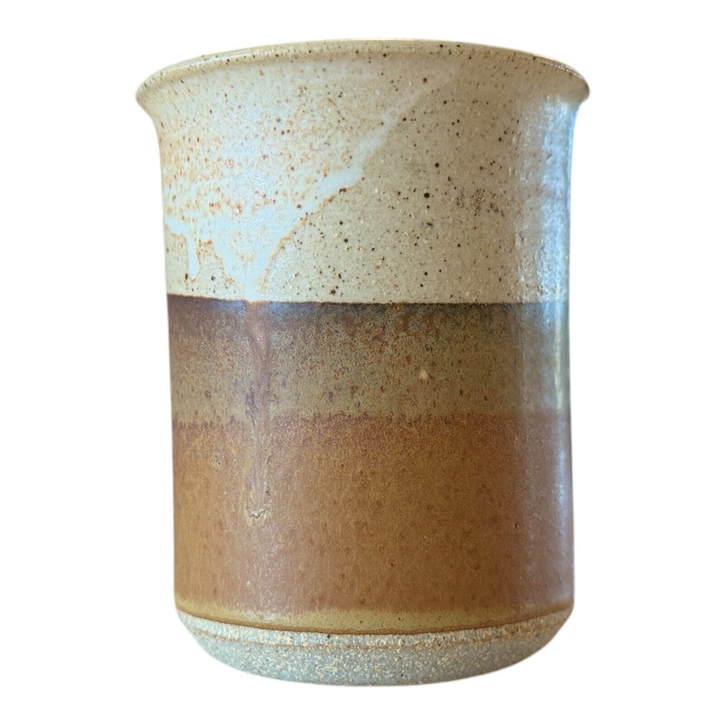 Vintage Handmade Studio Art Pottery Stoneware Vase – Striped Tan Glaze (Signed)