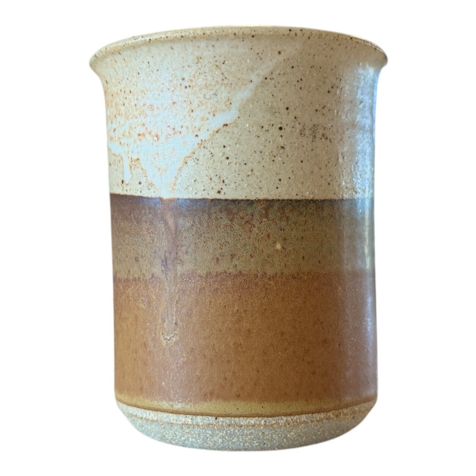 Vintage Handmade Studio Art Pottery Stoneware Vase – Striped Tan Glaze (Signed)