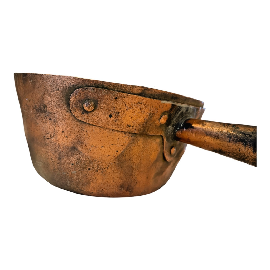 Antique Hand Hammered Copper Handled Pot or Planter - Country Farmhouse Decor