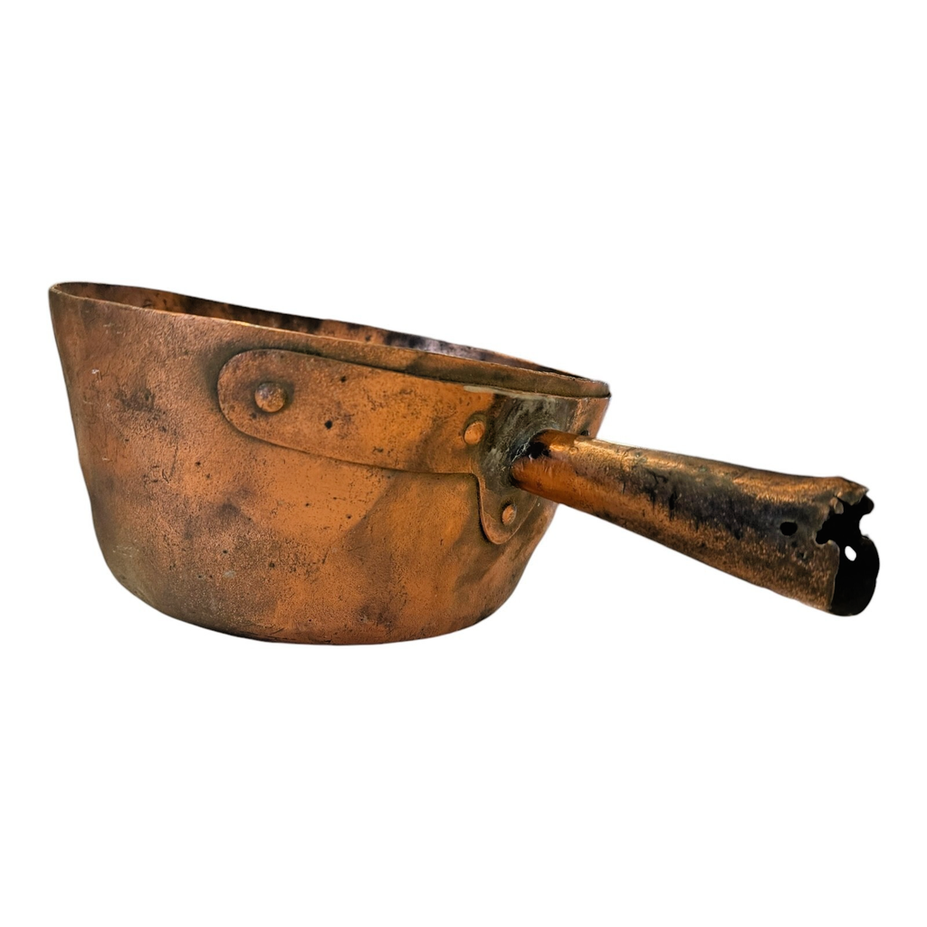 Antique Hand Hammered Copper Handled Pot or Planter - Country Farmhouse Decor