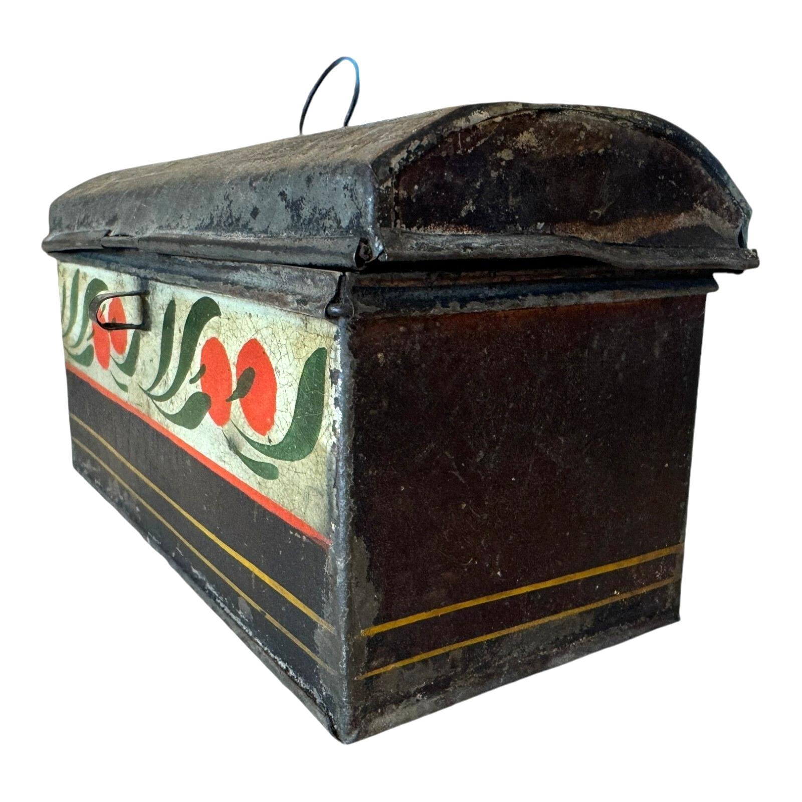Antique Toleware Tin Painted Folk Art Document Box