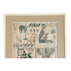 Antique 1830 Folk Art Needlework Sampler with Bird & Butterfly Embroidery