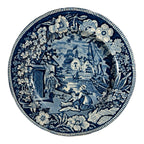 Antique Staffordshire Pottery Blue Transferware Plate - Fisherman Series