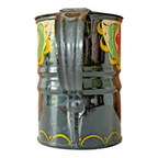 Antique Folk Art Hand Painted Tin Toleware Syrup Pitcher with Hinged Lid