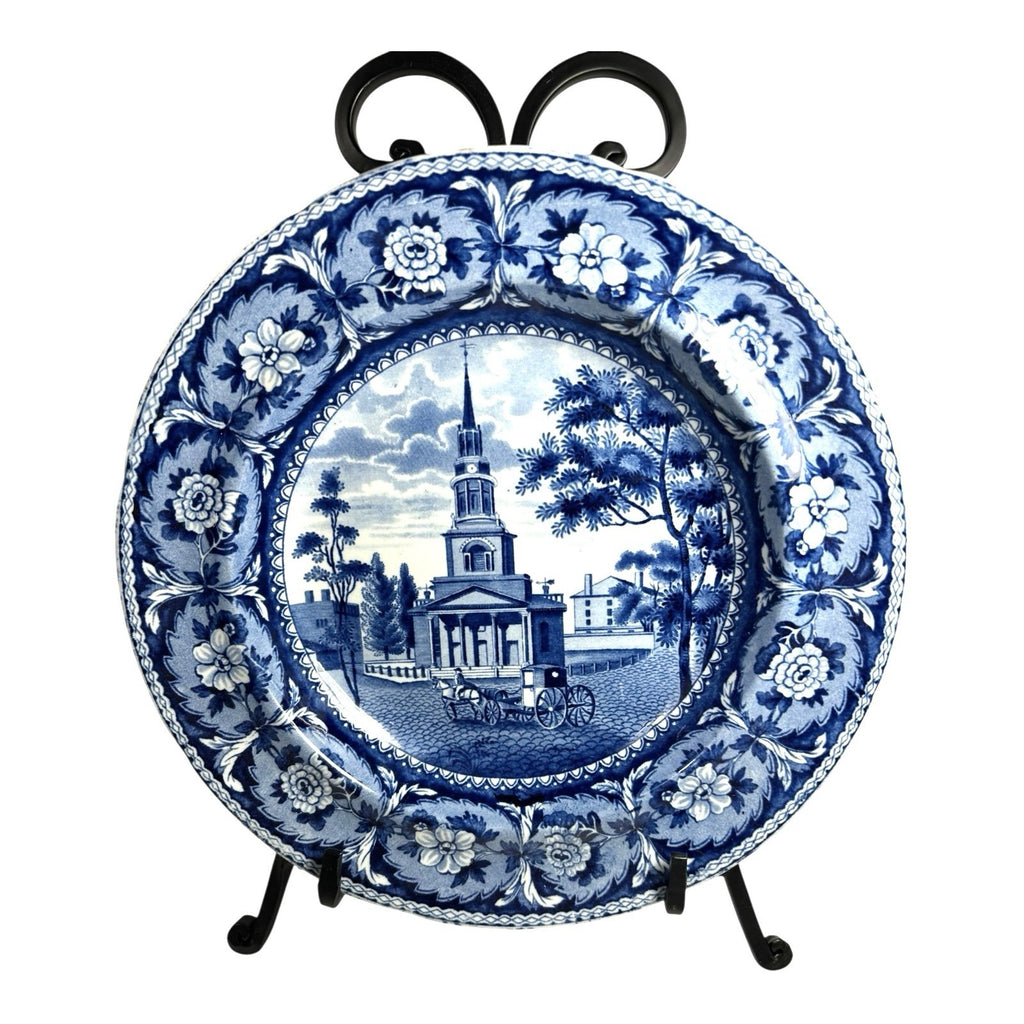 Antique Staffordshire Blue Transferware Historical Bowl Octagon Church