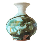 Vintage Japanese Studio Art Green White Ceramic Pottery Vase, Signed Makoto Yabe