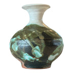 Vintage Japanese Studio Art Green White Ceramic Pottery Vase, Signed Makoto Yabe
