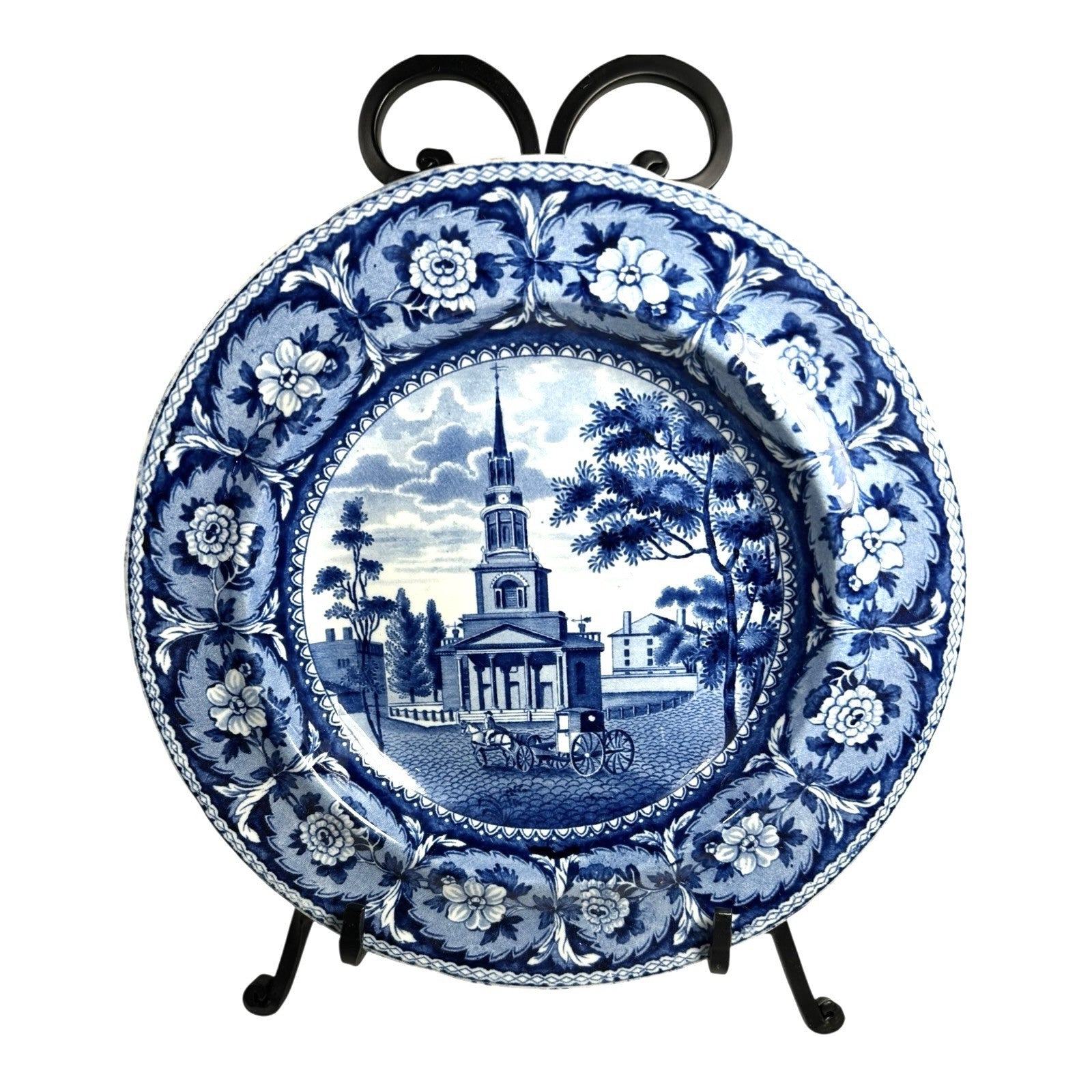 Antique Staffordshire Blue Transferware Historical Bowl Octagon Church