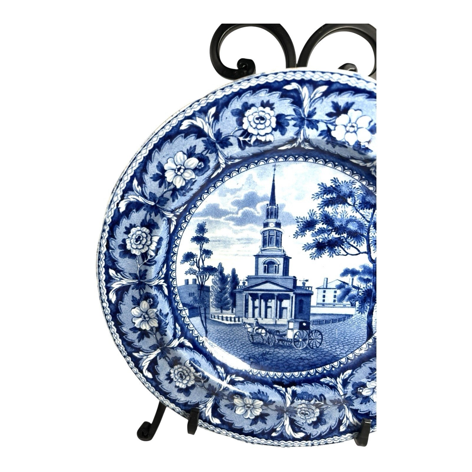 Antique Staffordshire Blue Transferware Historical Bowl Octagon Church