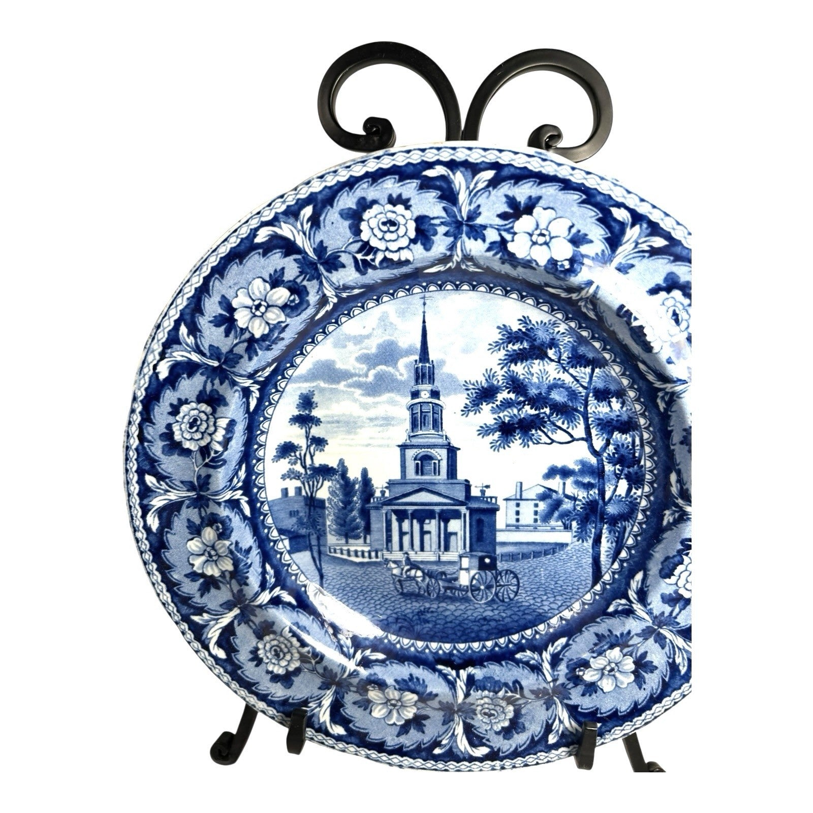 Antique Staffordshire Blue Transferware Historical Bowl Octagon Church