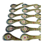 Vintage Set of 18 Chinese Mun Shou Imperial Yellow Soup Spoons