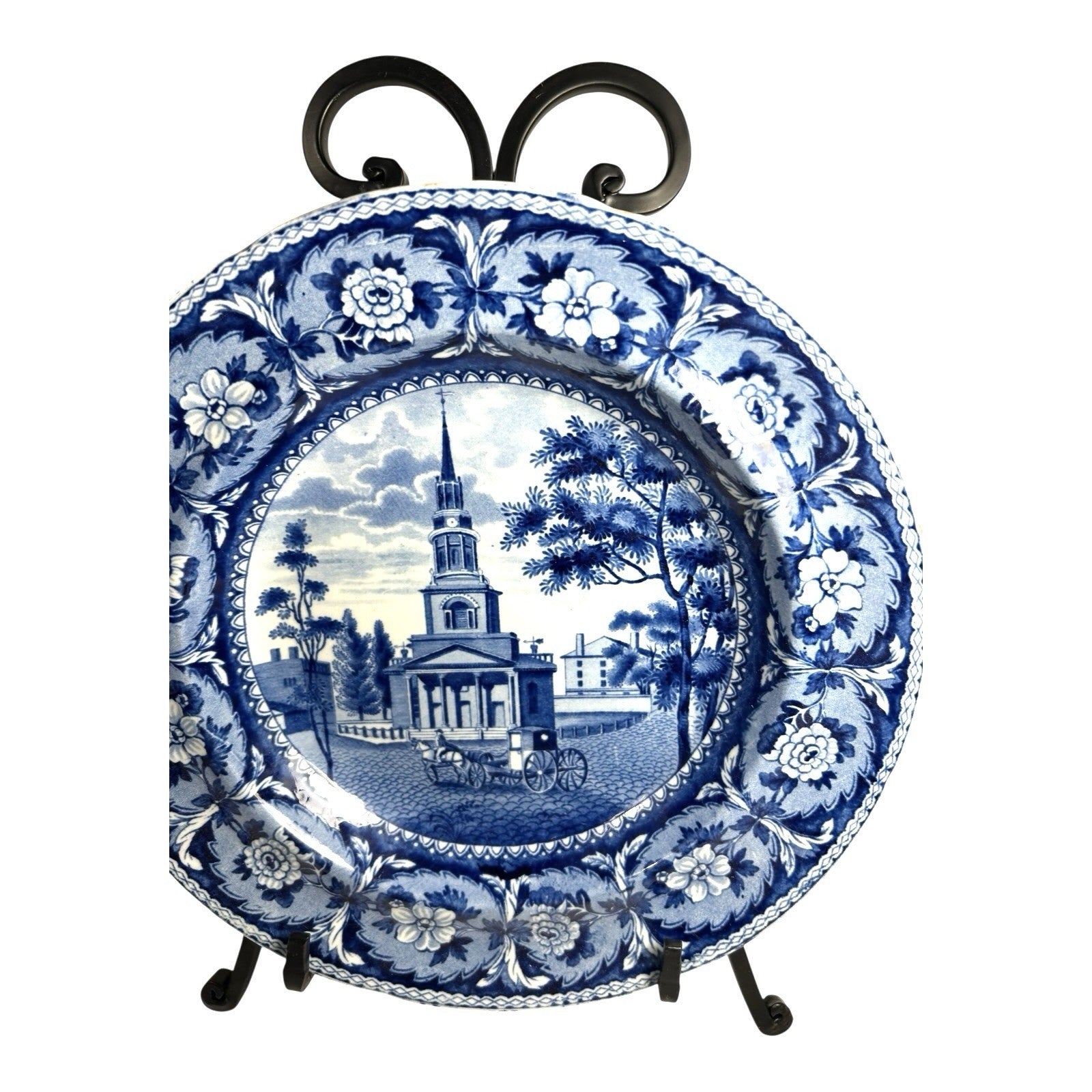 Antique Staffordshire Blue Transferware Historical Bowl Octagon Church