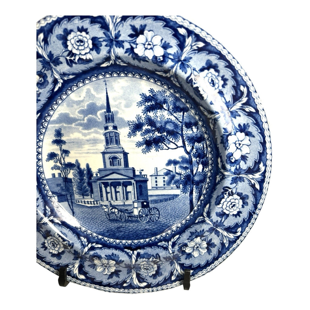 Antique Staffordshire Blue Transferware Historical Bowl Octagon Church