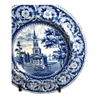 Antique Staffordshire Blue Transferware Historical Bowl Octagon Church