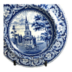 Antique Staffordshire Blue Transferware Historical Bowl Octagon Church
