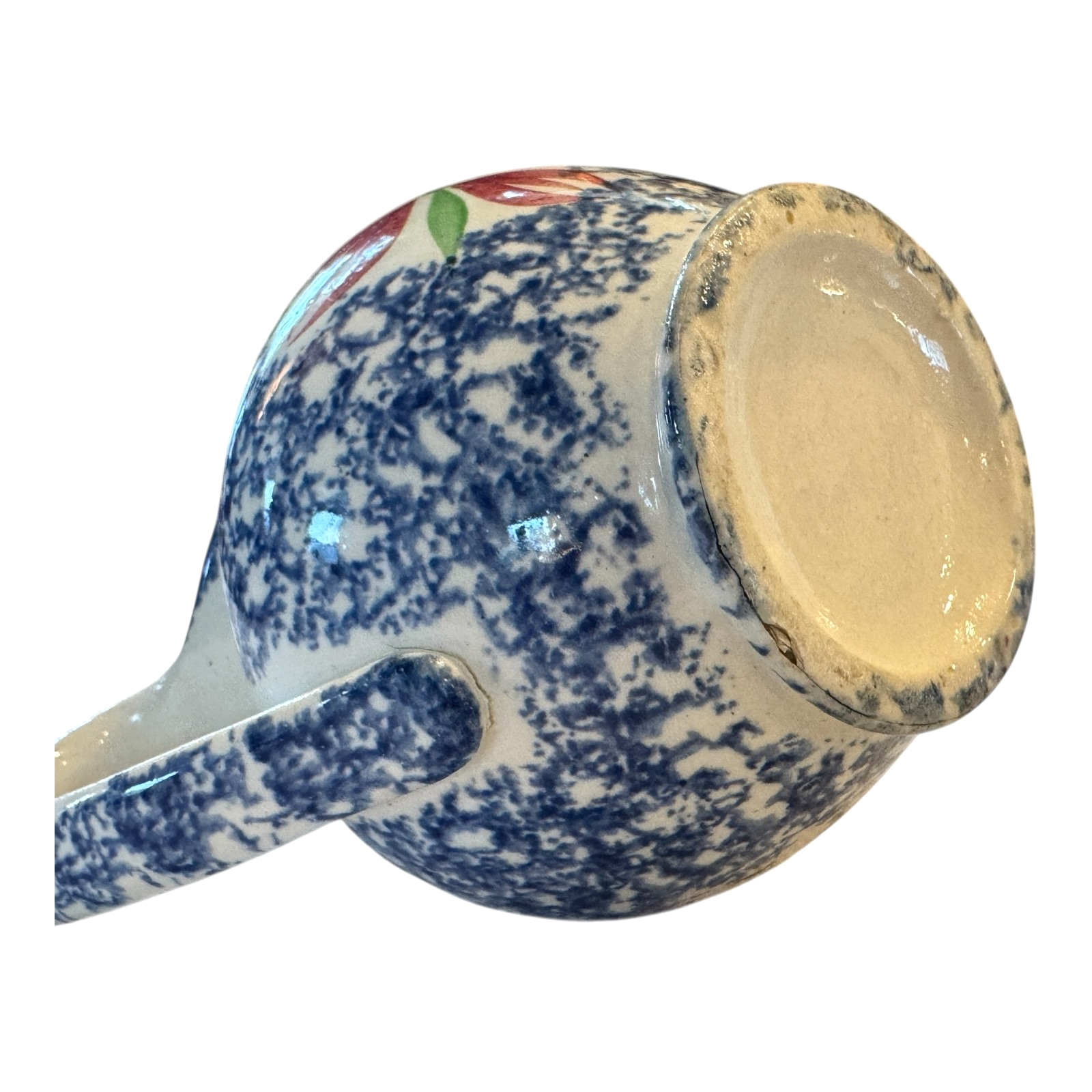Antique Staffordshire Blue Spatterware Spongeware Creamer - Floral Design