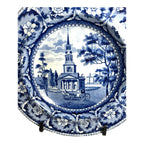 Antique Staffordshire Blue Transferware Historical Bowl Octagon Church