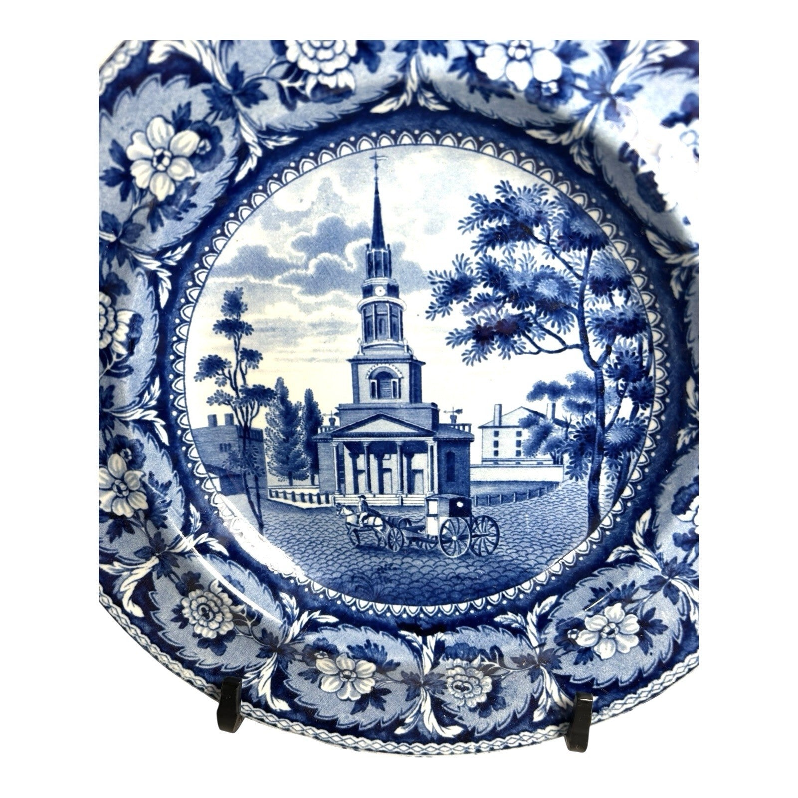 Antique Staffordshire Blue Transferware Historical Bowl Octagon Church