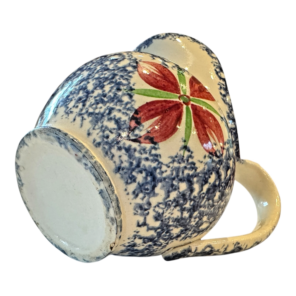 Antique Staffordshire Blue Spatterware Spongeware Creamer - Floral Design