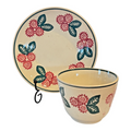 Antique Staffordshire Blue and Red Floral Stick Spatterware Teacup & Saucer