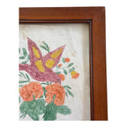 Antique Pennsylvania Folk Art Watercolor Drawing of Bird & Flowers - Framed