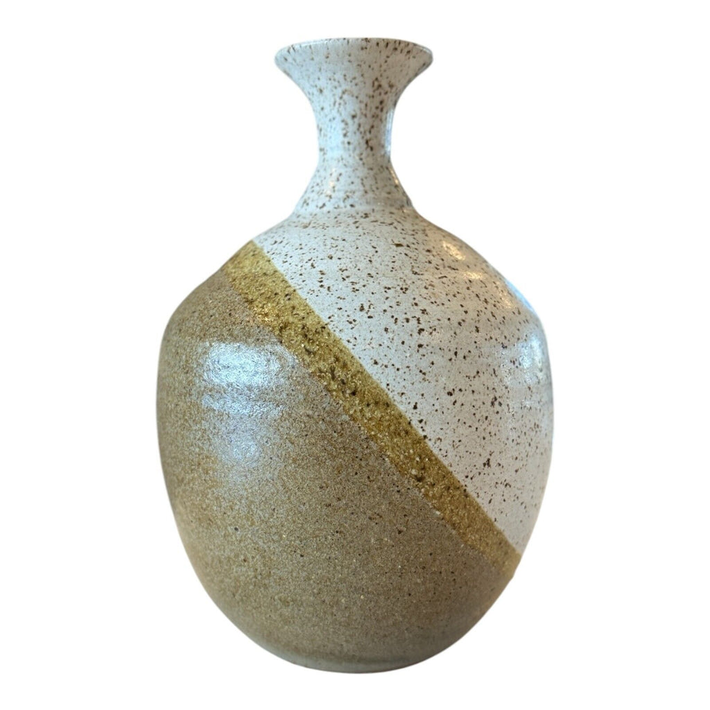 Vintage Handmade Studio Art Pottery Stoneware Cream & Tan Vase (Signed)
