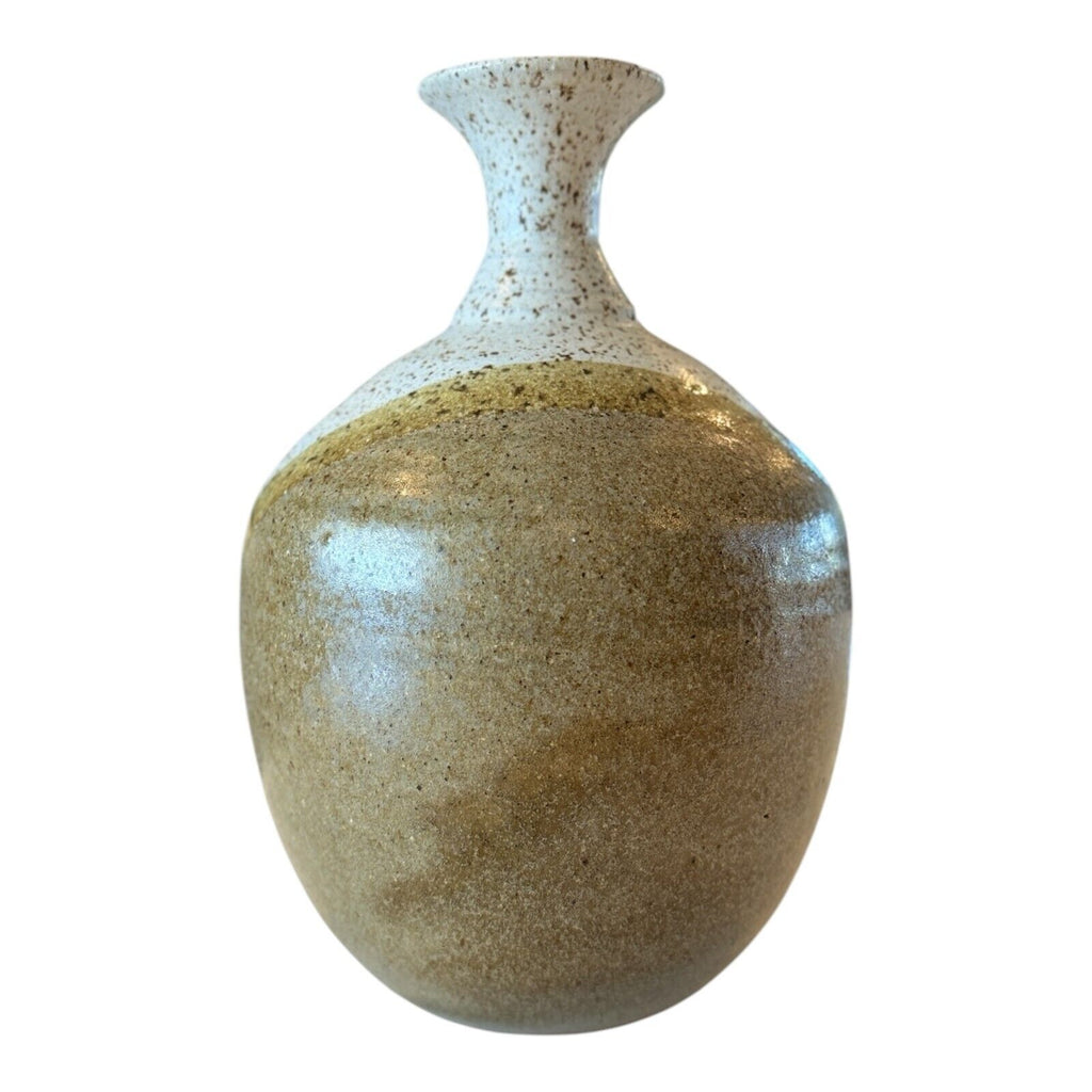 Vintage Handmade Studio Art Pottery Stoneware Cream & Tan Vase (Signed)