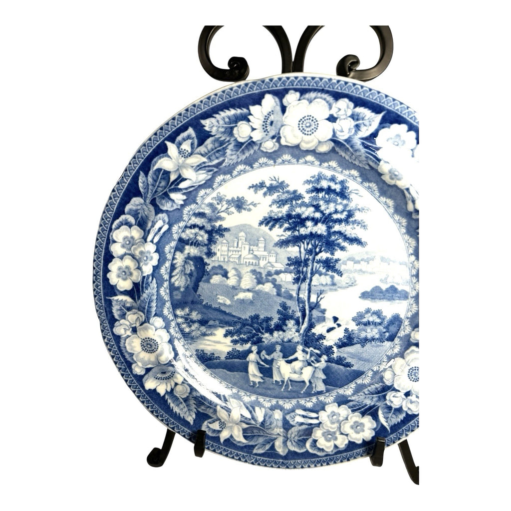 Antique Staffordshire Blue Transferware Riley Plate - Village Ladies