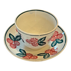 Antique Staffordshire Blue and Red Floral Stick Spatterware Teacup & Saucer