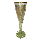 Antique Bohemian Czech Twisted Opalescent Glass Vase - Gilt Enamel Grapes