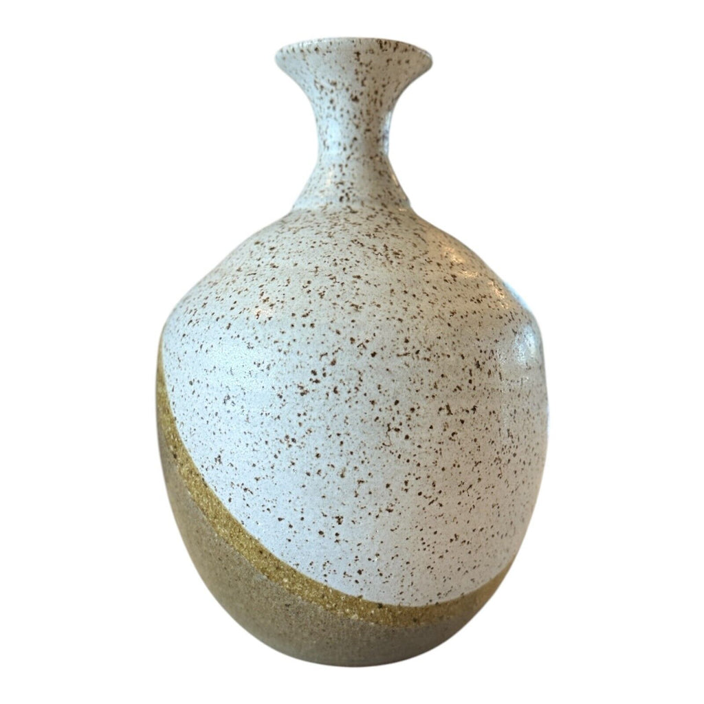 Vintage Handmade Studio Art Pottery Stoneware Cream & Tan Vase (Signed)