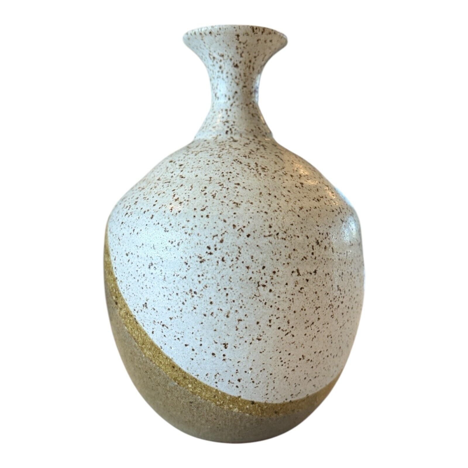 Vintage Handmade Studio Art Pottery Stoneware Cream & Tan Vase (Signed)