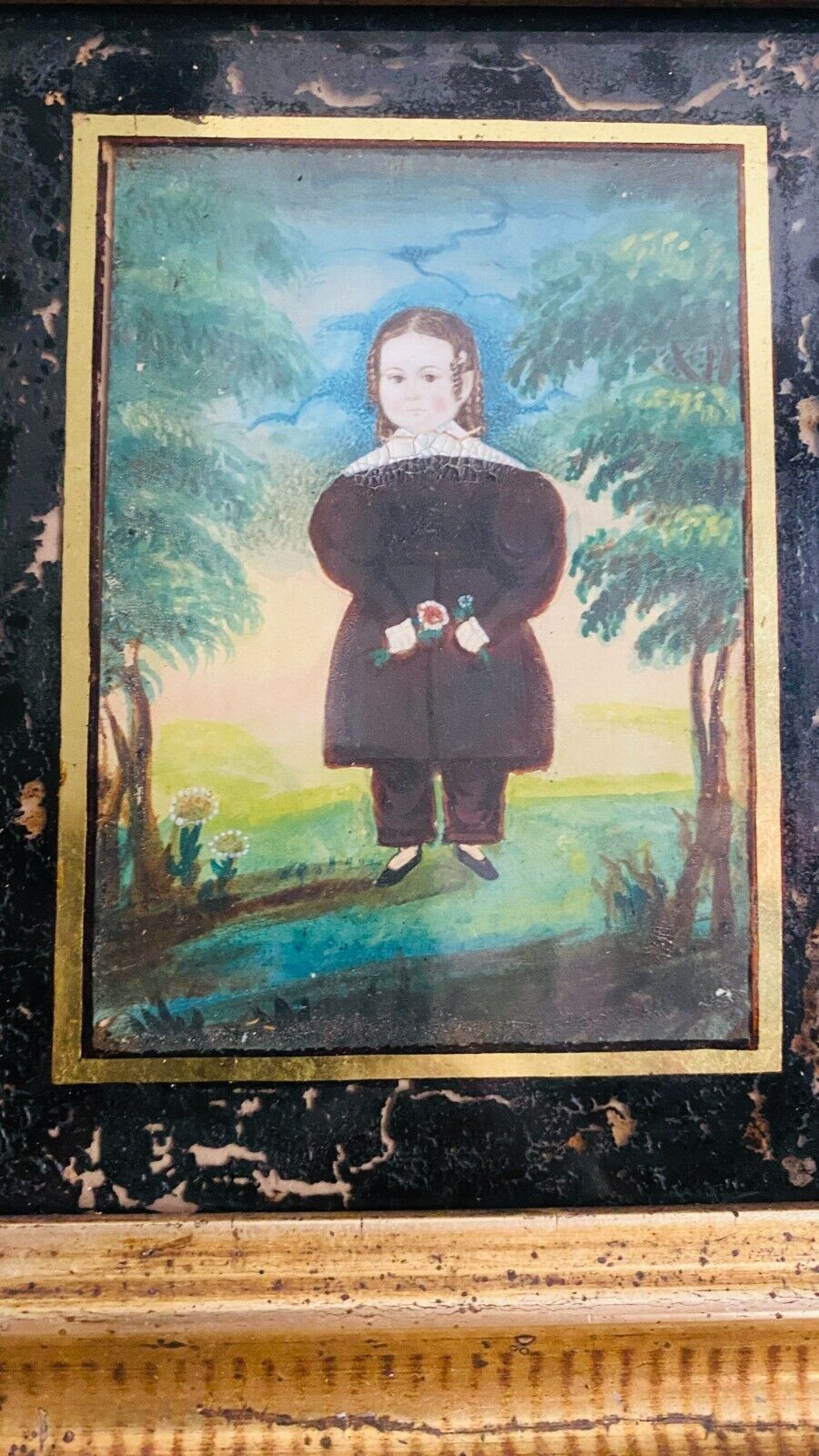 Antique Folk Art Miniature Portrait Painting (Attr James Sanforth Ellsworth)