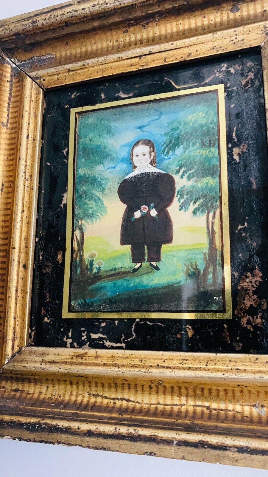 Antique Folk Art Miniature Portrait Painting (Attr James Sanforth Ellsworth)