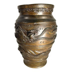 Antique Bronze Meiji Period Banded Vase with High Relief Dragon Theme