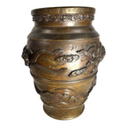 Antique Bronze Meiji Period Banded Vase with High Relief Dragon Theme