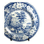Antique Staffordshire Blue Transferware Riley Plate - Village Ladies