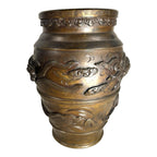 Antique Bronze Meiji Period Banded Vase with High Relief Dragon Theme