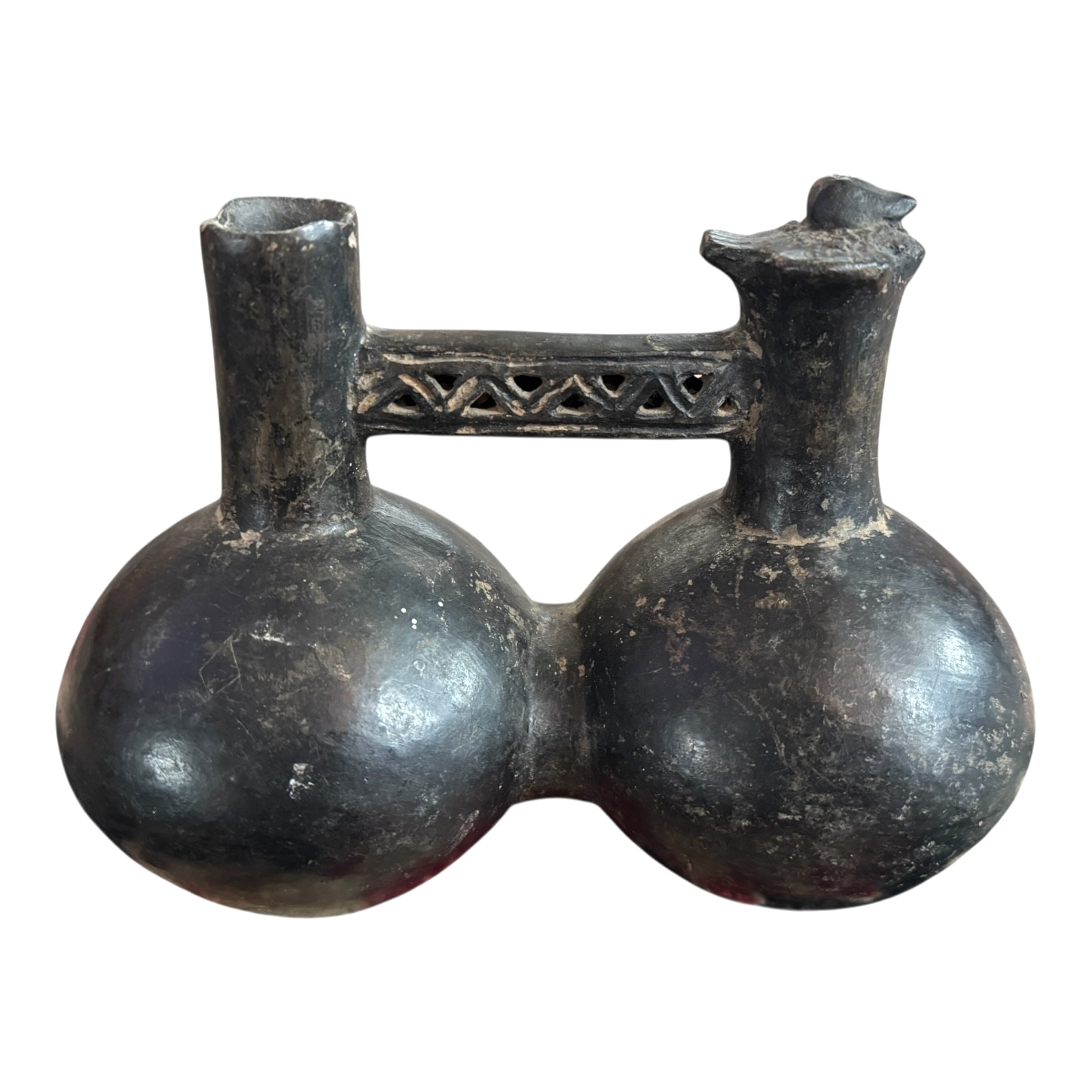 Antique Pre-Columbian Chimu Blackware Stirrup Spout Vessel