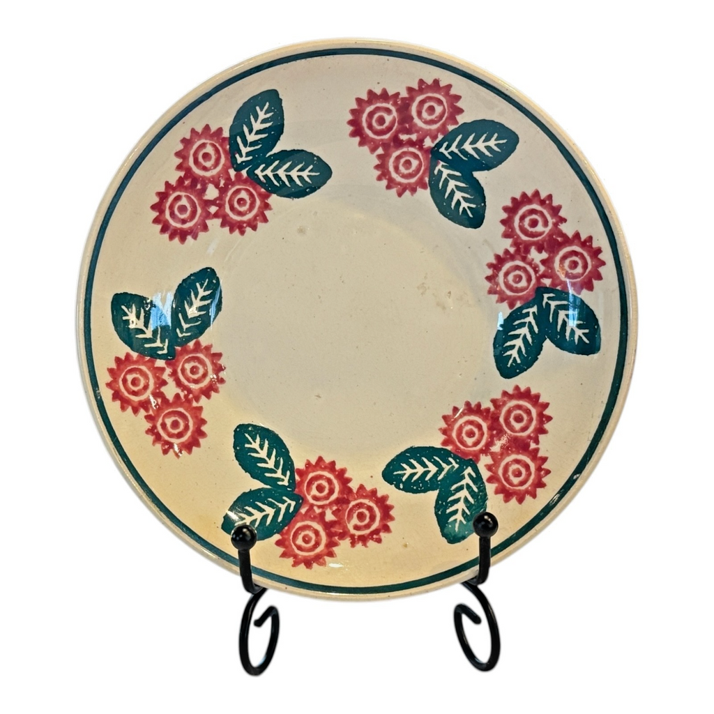 Antique Staffordshire Blue and Red Floral Stick Spatterware Teacup & Saucer
