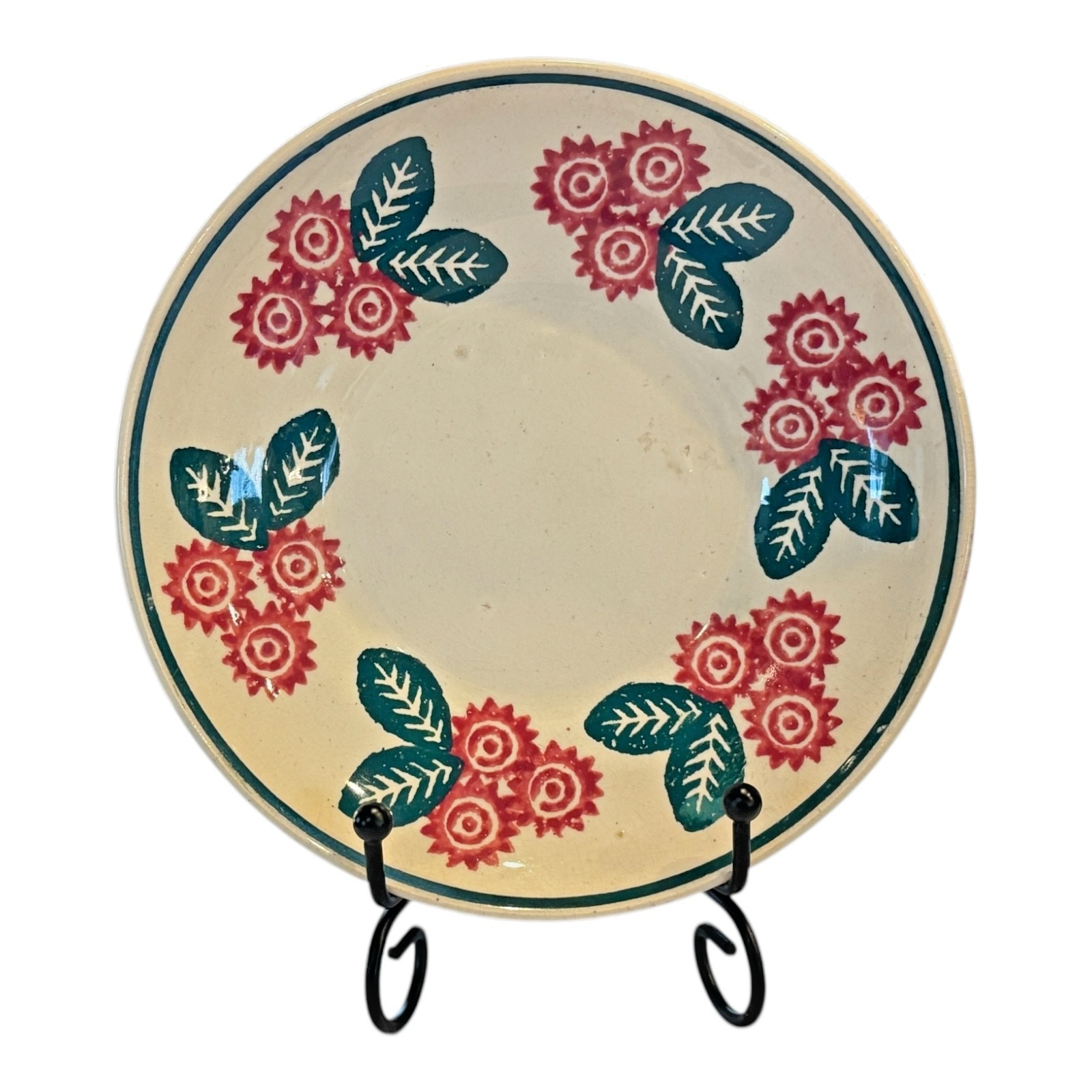 Antique Staffordshire Blue and Red Floral Stick Spatterware Teacup & Saucer
