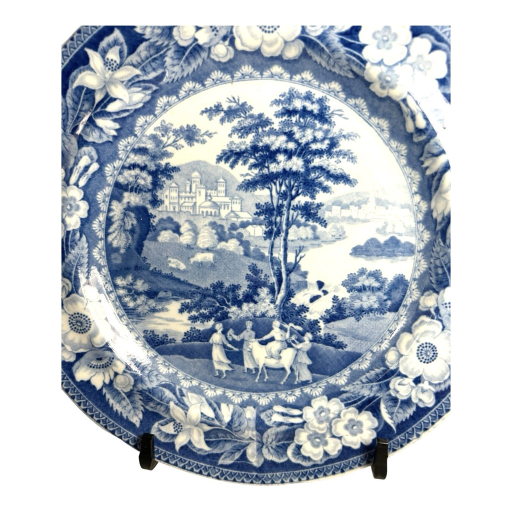 Antique Staffordshire Blue Transferware Riley Plate - Village Ladies