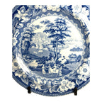 Antique Staffordshire Blue Transferware Riley Plate - Village Ladies