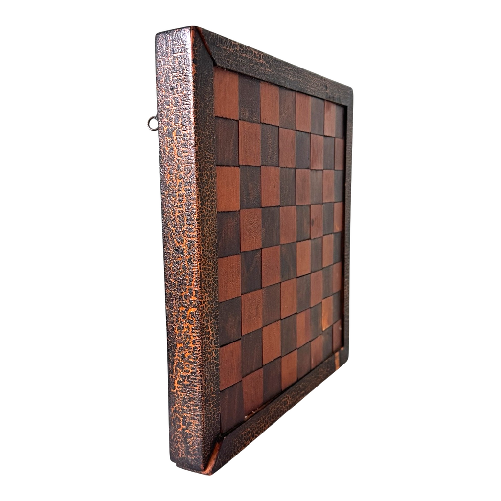 Antique 1800s Folk Art Inlaid Wood Checker Game Board - Decorative Wall Hanging