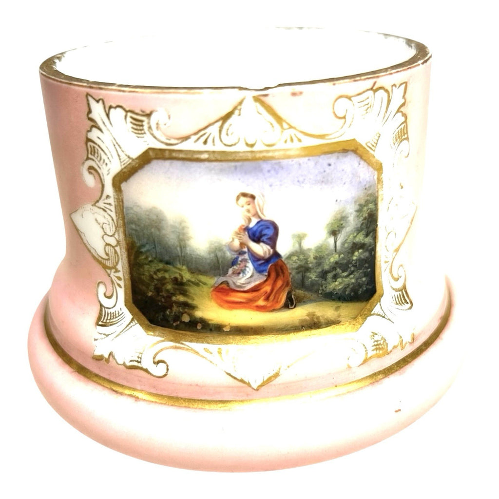 Antique Victorian Biedermeier Portrait Opaline Opal Glass Container