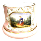 Antique Victorian Biedermeier Portrait Opaline Opal Glass Container