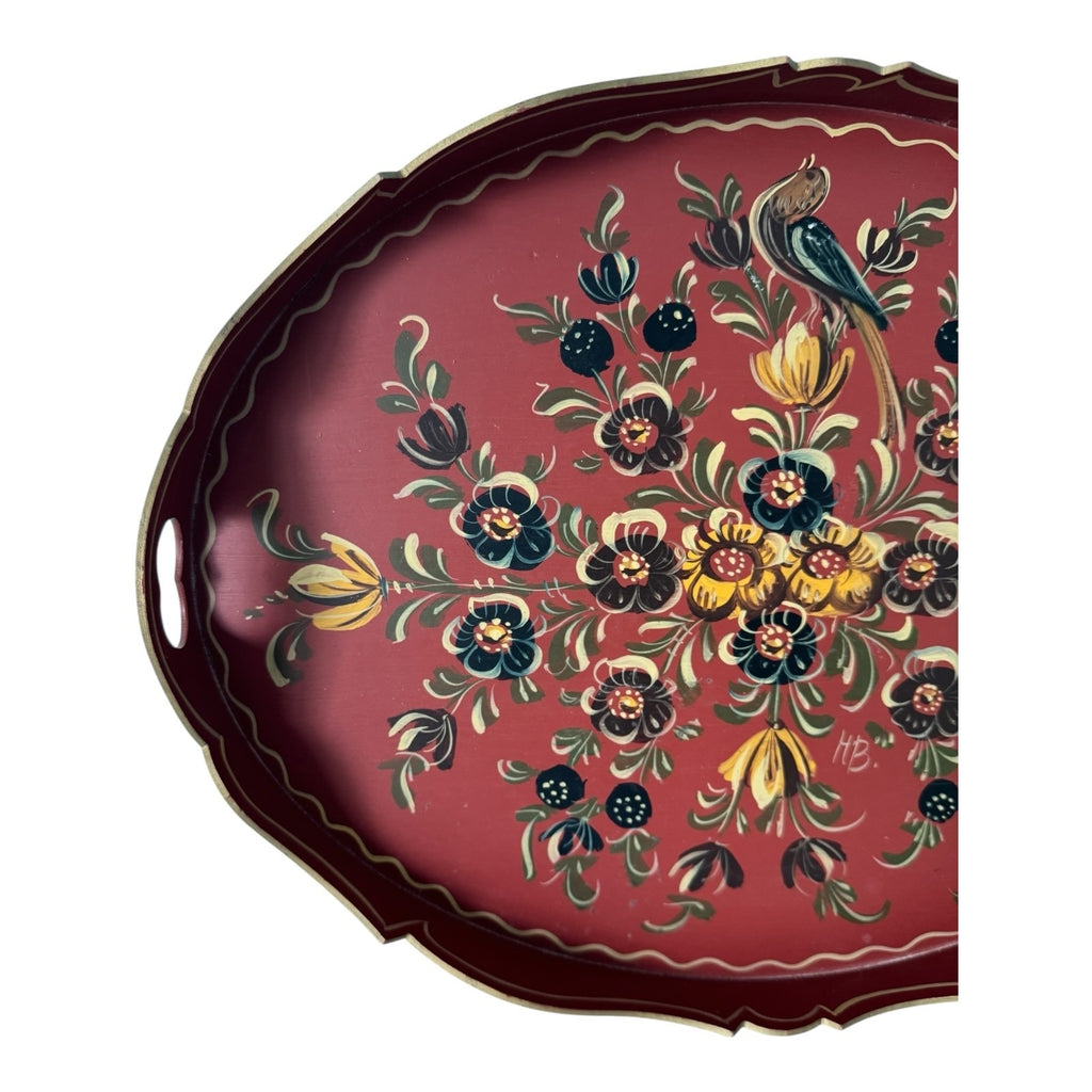 Vintage Hindeloopen Dutch Folk Art Hand Painted Floral Wooden Tray